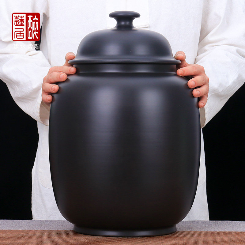建水紫陶茶叶罐家用储物缸/铭福中号3斤装散茶缸或20斤装米缸 R31