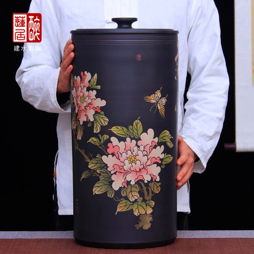 纯手工建水紫陶18饼大储茶缸