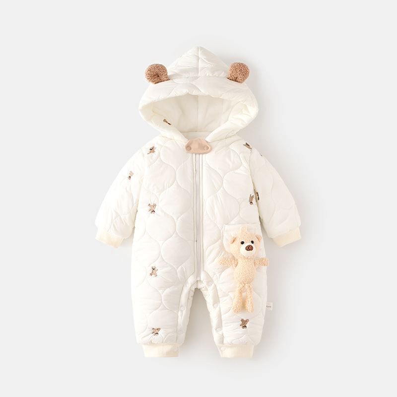 婴儿加棉外出服宝宝夹棉外穿连体衣秋冬加厚爬服儿童连帽防风棉衣