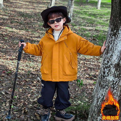 儿童秋冬季夹棉外套棉服2025新款男童加厚冬装男孩保暖冲锋衣棉衣