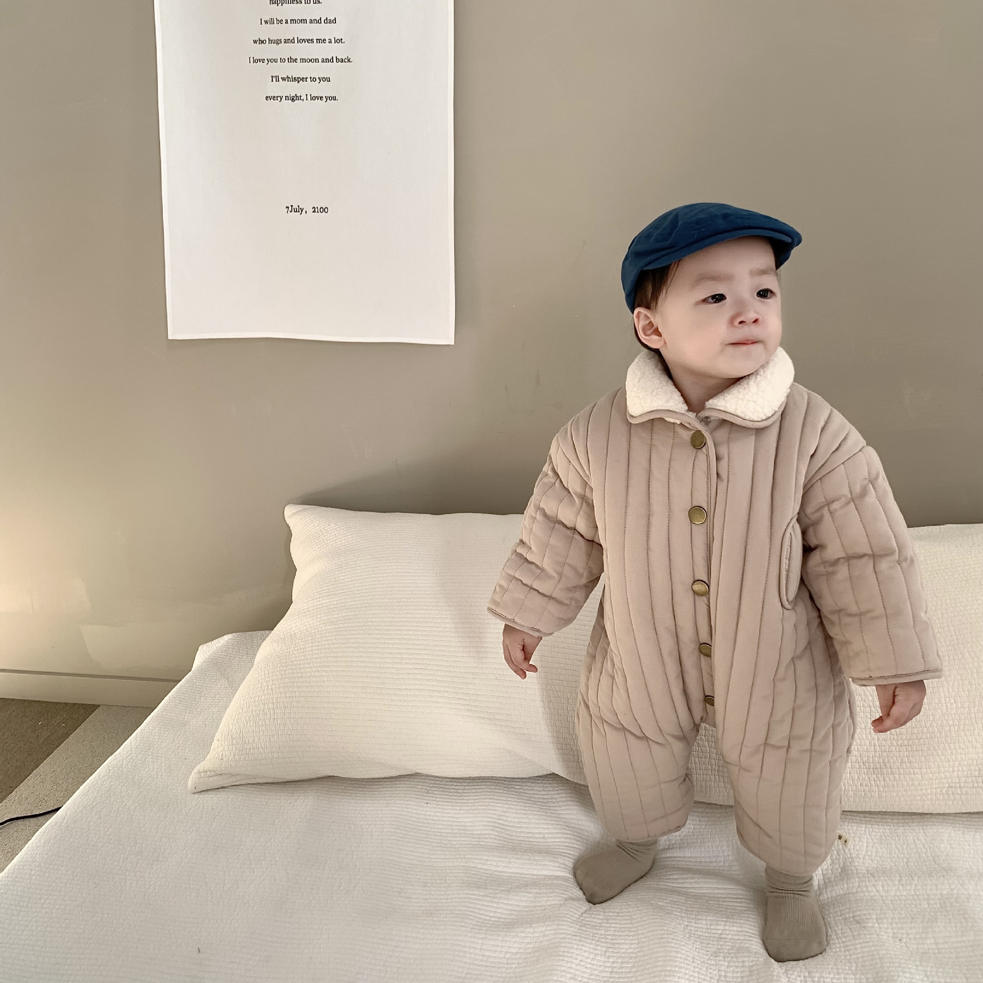 男童冬季两面穿爬爬服宝宝外出服冬款韩版童装婴儿连体棉衣冬装