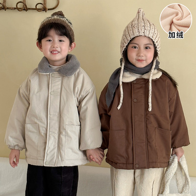 儿童棉衣加绒毛领女童冬装保暖男童棉服2025新款冬季加厚宝宝外套
