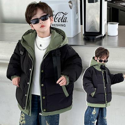 2025新款男童冬季羽绒棉服加厚冬装中大童儿童男孩外套棉衣假两件