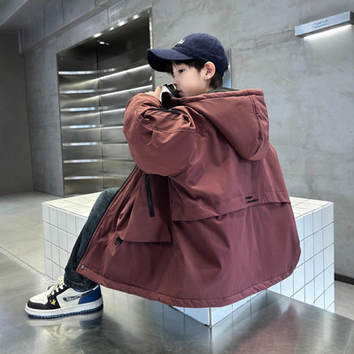 男童加厚外套秋冬款2025新款中大童冬装痞帅夹棉棉衣男孩派克服潮
