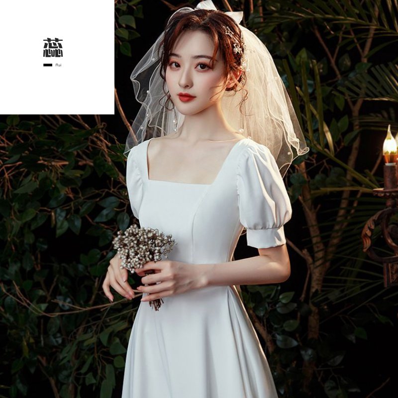 法式轻婚纱缎面白色晚礼服伴娘服宴会新娘复古简约订婚日常连衣裙|ruв категории Женская одежда, Cвадебные платья, свадебное платье - от Buy2taobao.com для оказания профессиональной услуги покупки агента Taobao