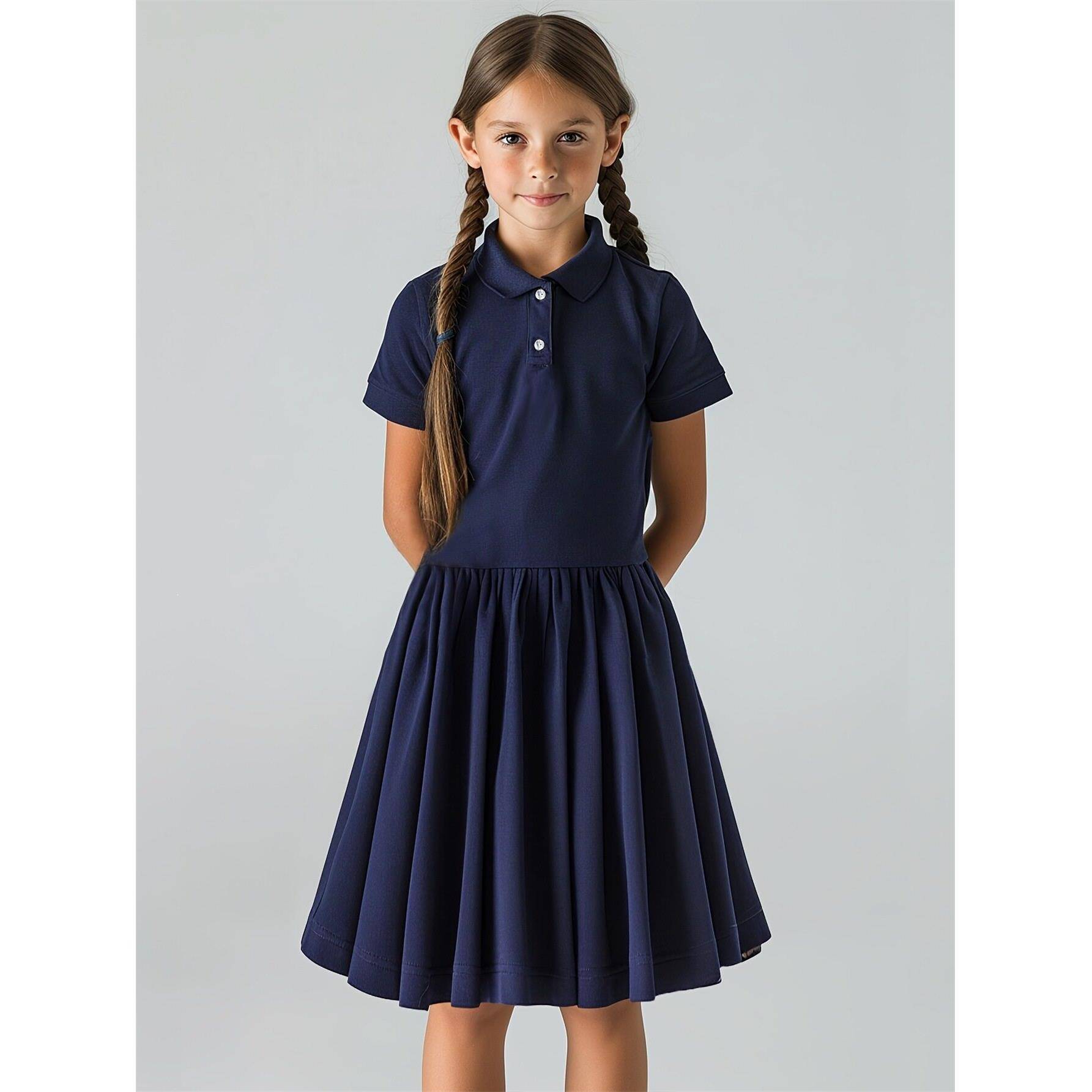 A 38183 Polo Collar Solid Color Dress 纯色连衣裙