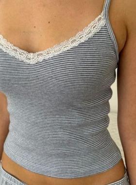 Se Women 2 Pieces Pajama Set riped Print Crop性感睡衣