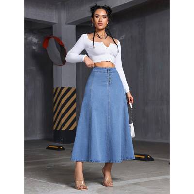 I 39735L Single Button Denim Skirt 排扣牛仔半身裙