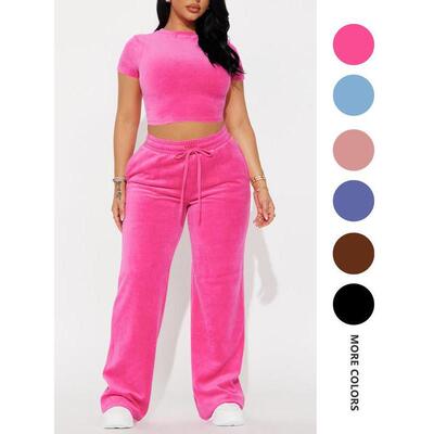 T 69858 Stretch High Waist Wide Leg Pants 腰阔腿长裤
