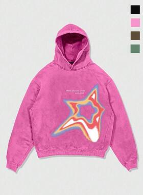 跨境 Hoodies Sweatirts 男士字母星星印花复古连帽衫休闲时尚