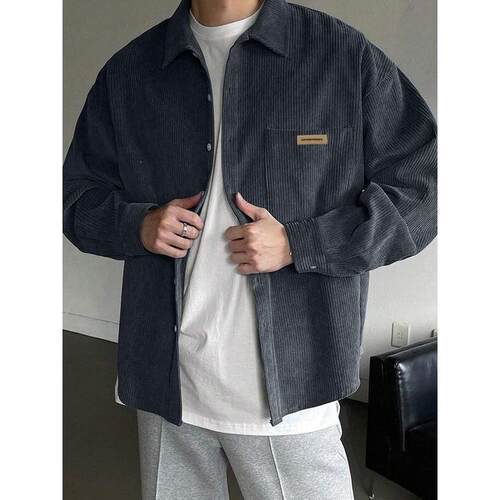L 48968 Men's Work Shirt Spring Loose Black Jacket 工装衬衫