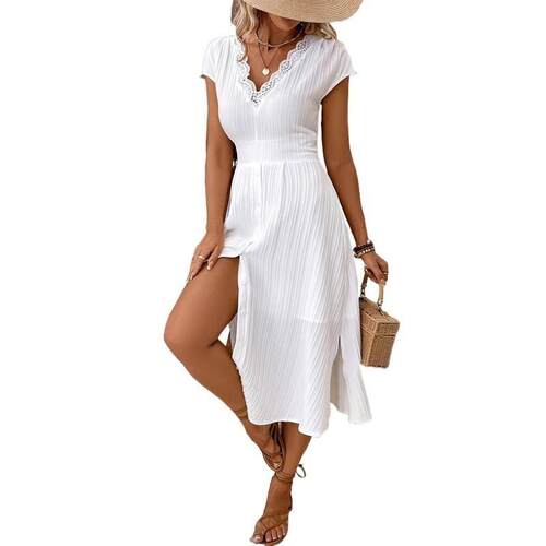 G 40869 V Neck Lace Texture Shirt Dress 蕾丝纹理衬衫