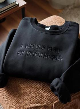 Embroidered A Ltle Ray of Pch Black Sweatirt T Shirt