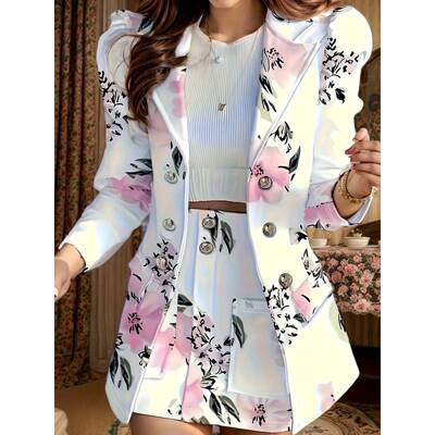 H 91511 Printed Long Sleeve Suit Dress 印花长袖西服裙