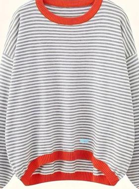 Soft Kn Color Block riped Sweater - Casual Crew Neck,