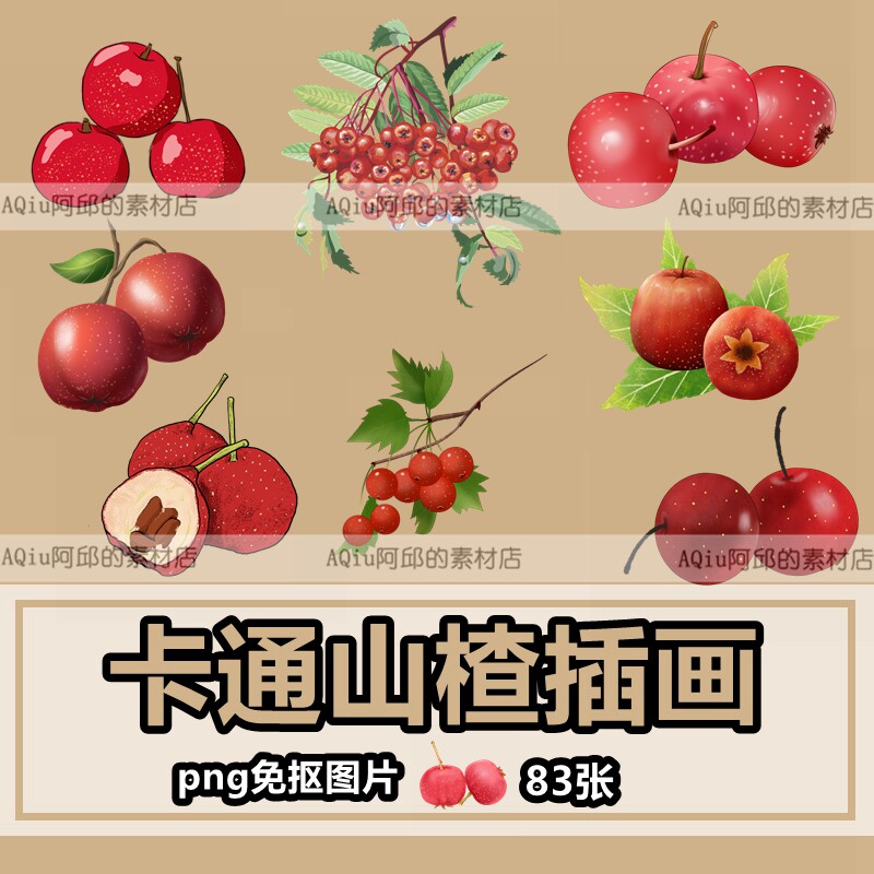 卡通山楂手绘插画png免抠图片水果植物果实ppt插图素材
