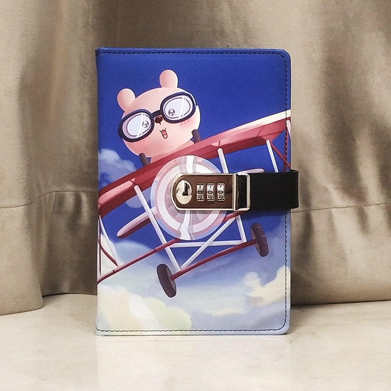 少女小清新密码本带锁创意日记本小学生书写田字格简约加厚卡通手账本子文具密码锁记事本儿童密码笔记本横线