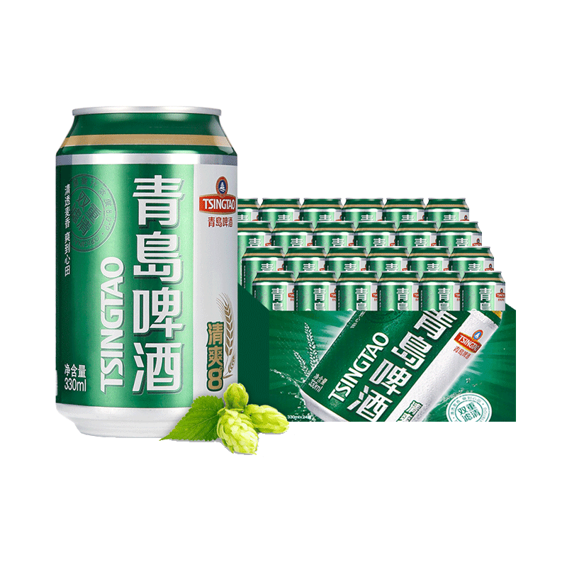 青岛啤酒（Tsingtao）金标清爽8度330ml*24听 整箱装