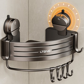 枪灰吸盘浴室置物架免打孔墙上淋浴房卫生间三角篮转角壁挂收纳架