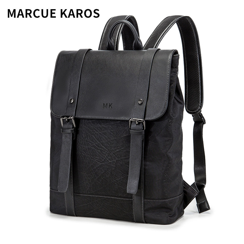 MK背包男士双肩包旅行包休闲真皮商务电脑包大容量大学生书包潮牌