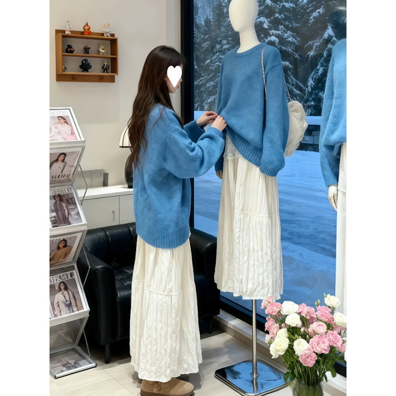 韩系一整套秋冬穿搭慵懒高级感小香风针织毛衣显瘦百搭半身裙套装