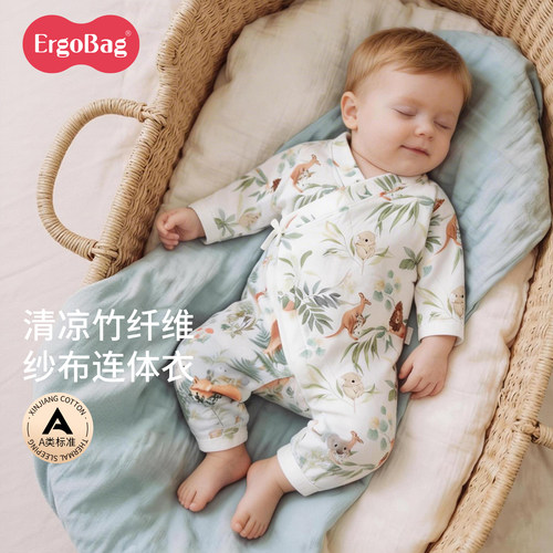 夏季薄款婴儿纱布连体衣哈衣爬服