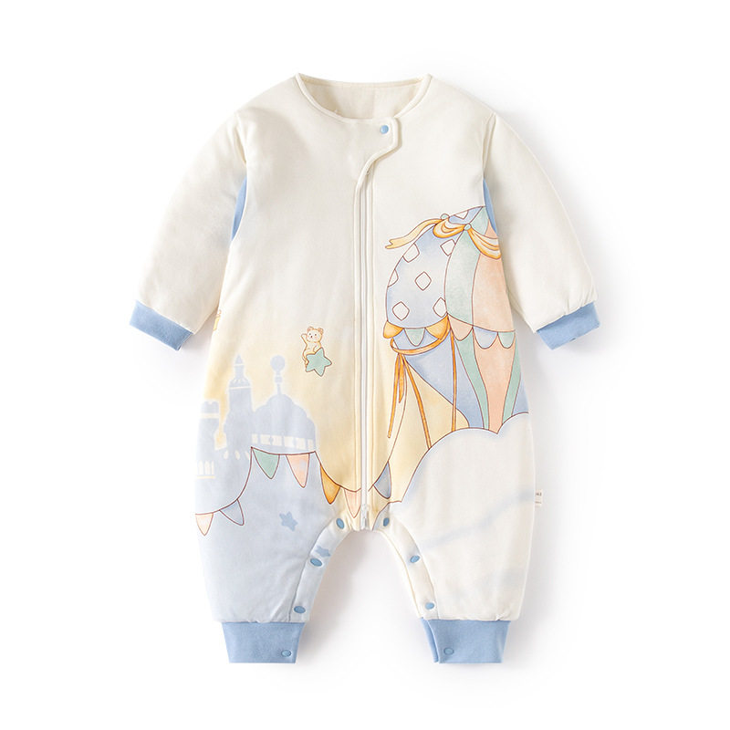 婴儿恒温睡袋加棉秋冬夹棉宝宝分腿睡衣新生儿拉链式多功能防踢被