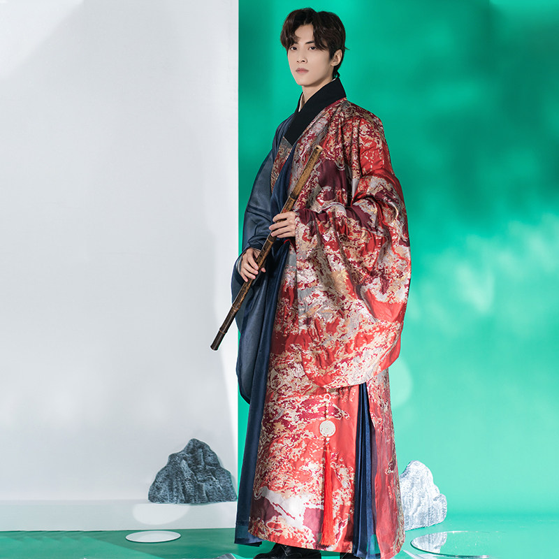 华裳九州半亭风原创汉服2021年夏阴阳道袍明制汉服黑色灰色张艺兴