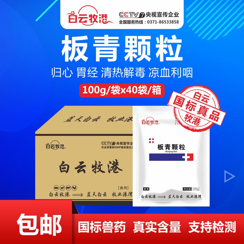白云牧港 40袋板青颗粒兽药兽用猪药牛羊鸡抗病毒治感冒咳嗽消炎