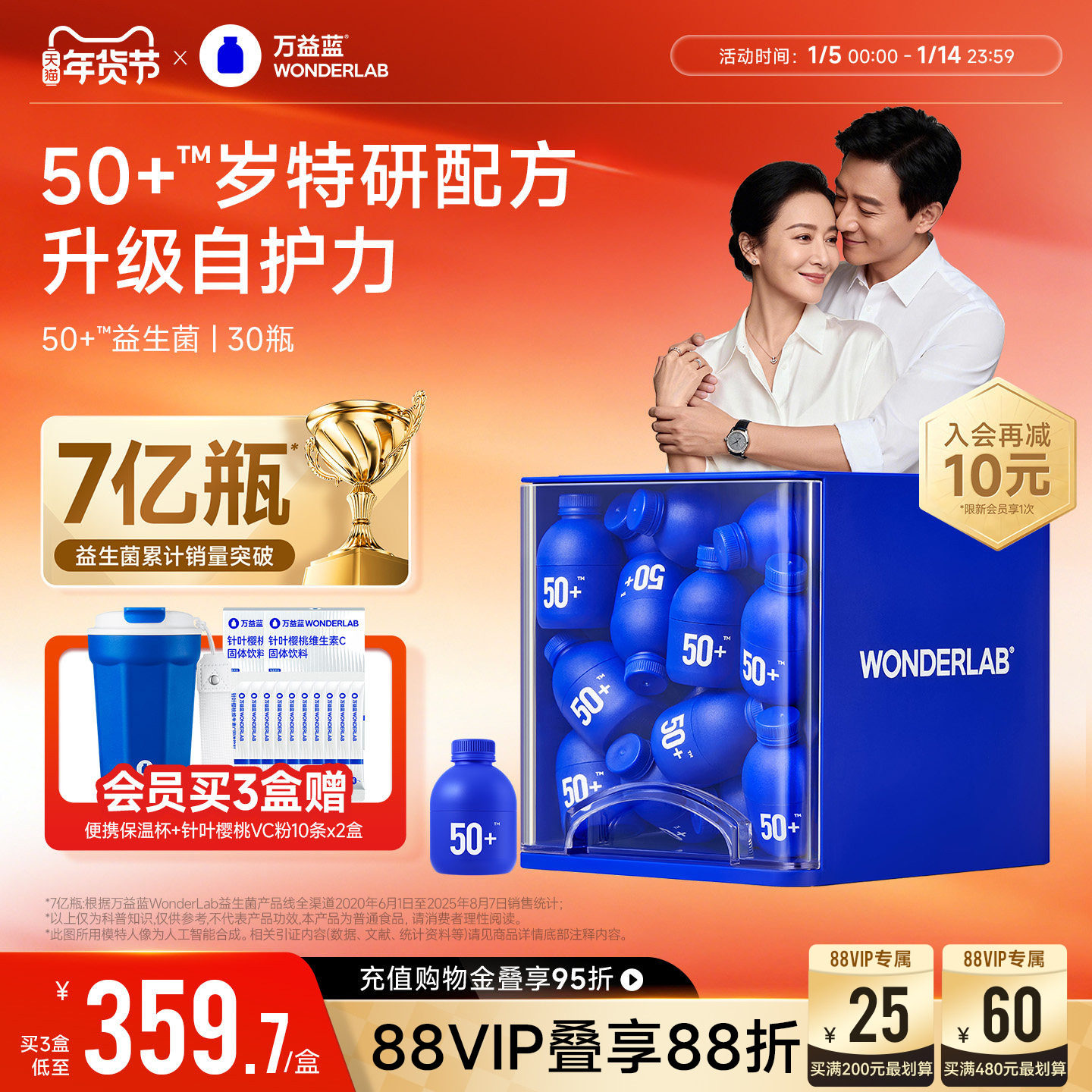 万益蓝WonderLab50岁+中老年人专研益生菌小蓝瓶益生菌肠胃送礼