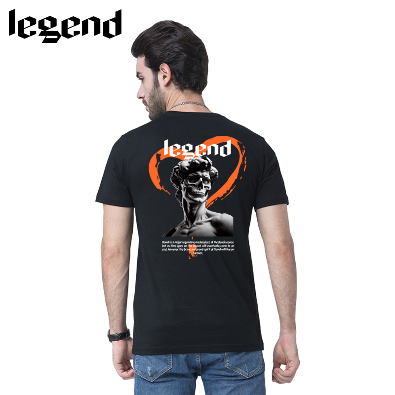 传奇LEGEND夏季短袖t恤男女T恤衫休闲透气运动纯棉骷髅石膏美术生