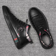 欧洲站男鞋春季高帮潮流百搭真皮皮鞋休闲鞋中帮男士鞋子板鞋新款