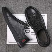 2021春秋休闲鞋皮鞋潮流百搭欧洲站男鞋男士真皮鞋子黑色鞋板鞋男