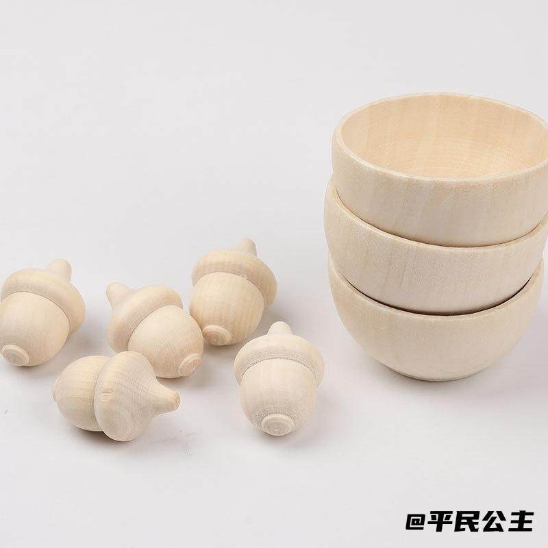 精品绘画原木色diy小碗无漆家居特色木头木制儿童装饰厨房百变