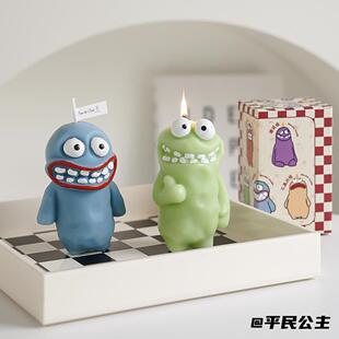 韩国怪兽香薰蜡烛蜡烛情侣怪兽香薰闺蜜蓝色呲牙怪蜡烛创意小礼物