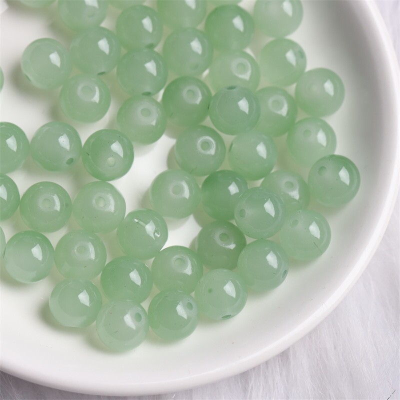 饰品果冻仿玉石圆珠DIY直孔手链散珠子实色手串流苏琉璃发簪