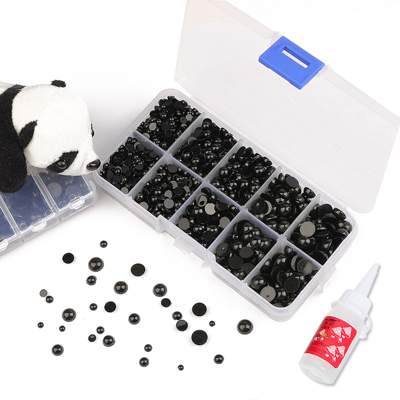 亚克力黑色动物树脂熊眼睛配件diy手工材料玩偶平底珠工具包套装