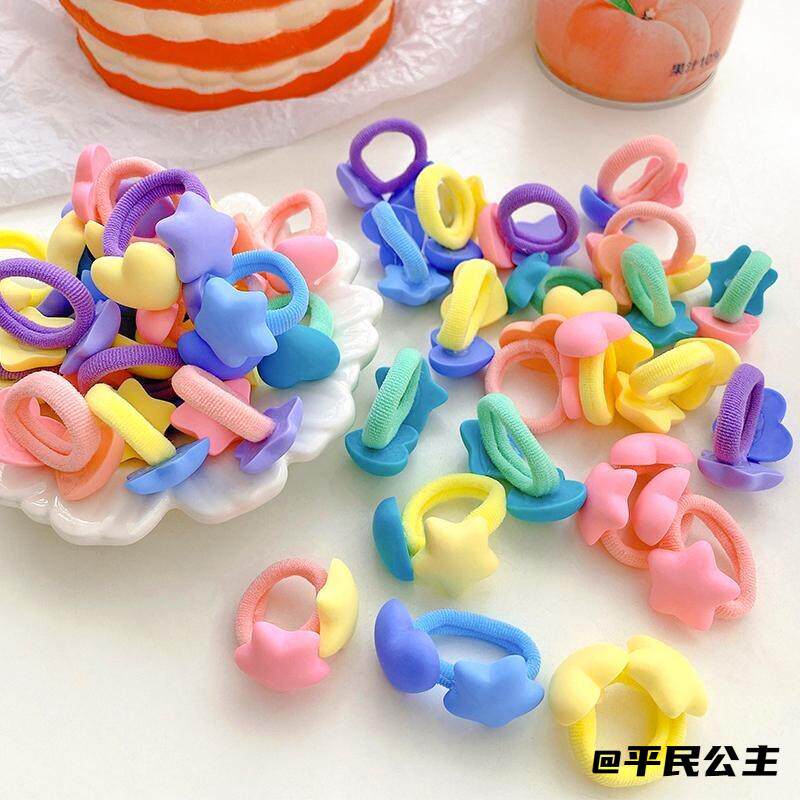 糖果色头绳y2k小女孩彩虹发圈女童发饰爱心爱心发圈立体花朵女
