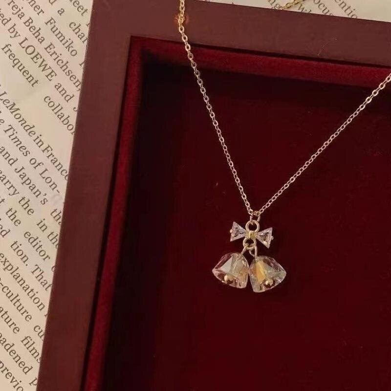 少女粉色花粉钻初春水晶爱心樱花吊坠耳饰品拼接公主饰品串珠项链