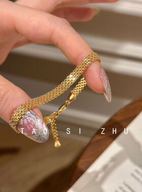 vintage中古编织金色银色表带手链女复古轻奢高级感手饰