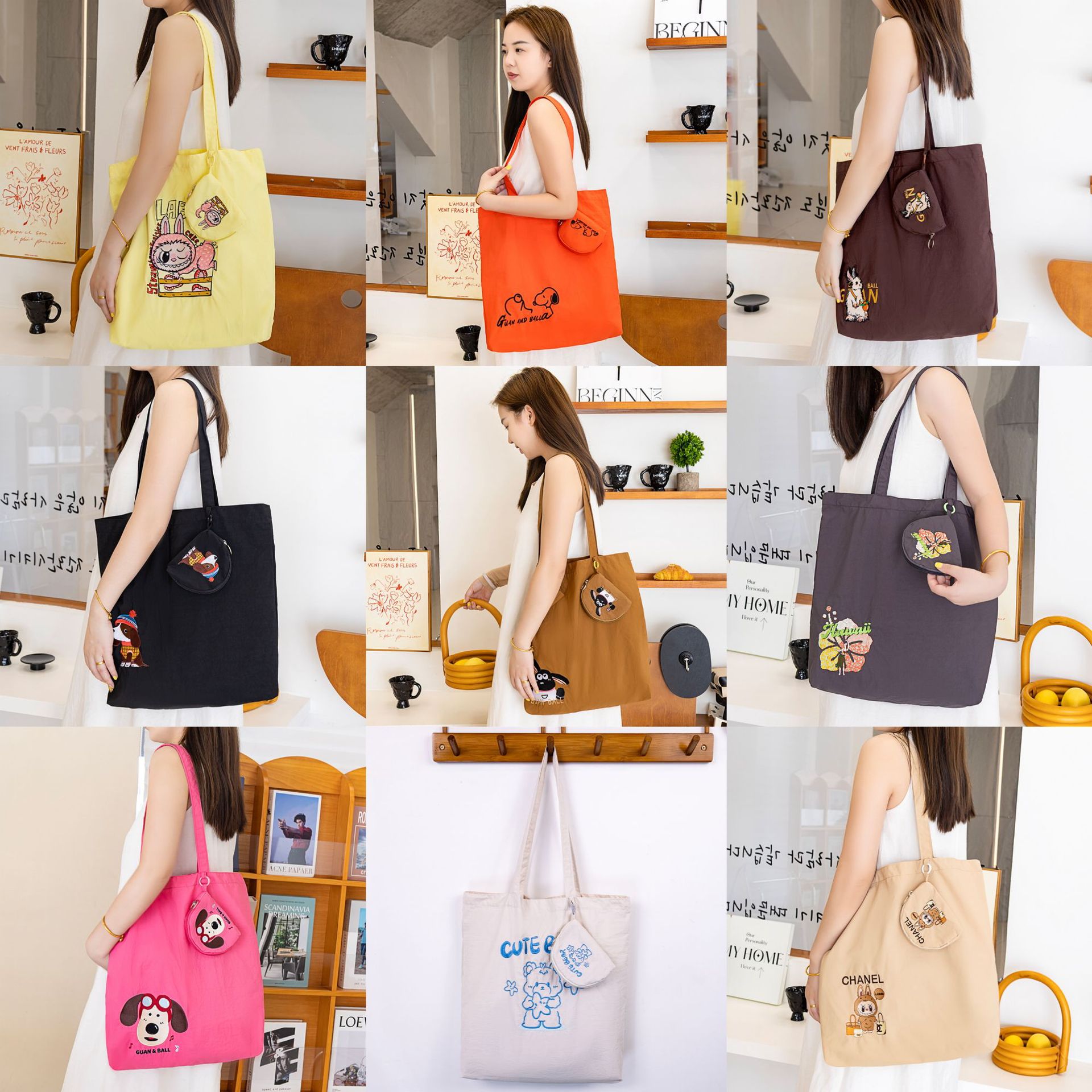 韩版ins可爱卡通百搭单肩包帆布袋 大容量学生上课休闲托特包包女