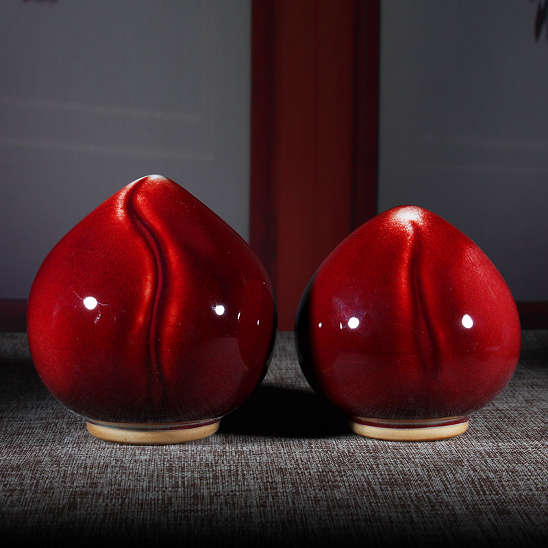 钧瓷摆件小寿桃中国红釉色陶瓷家居装饰品朋友生日祝寿寿辰礼品