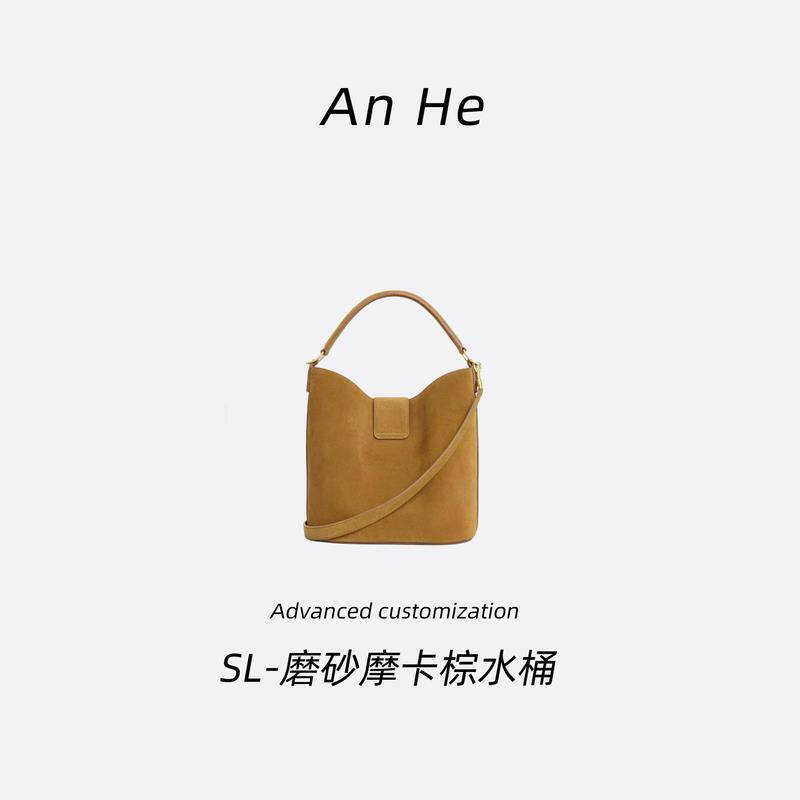 【安合女包】6059磨砂摩卡棕印花水桶包花花经典斜挎包手提包