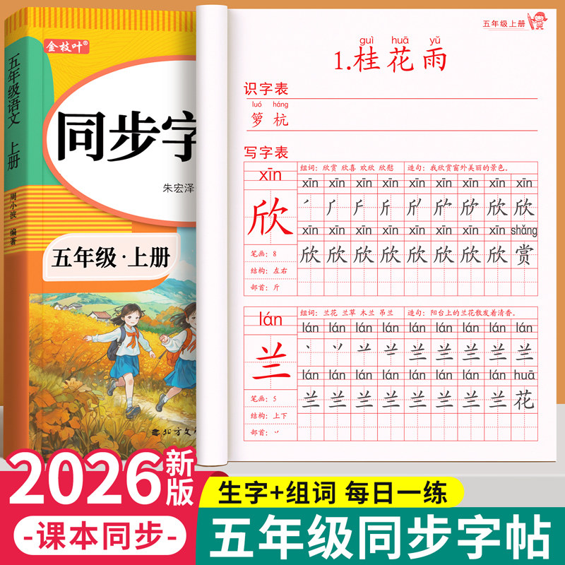五年级上册下册练字字帖小学生专用语文同步练字帖人教版拼音描红本笔画笔顺每日一练钢笔写字表二类字练习写字帖硬笔书法每日打卡
