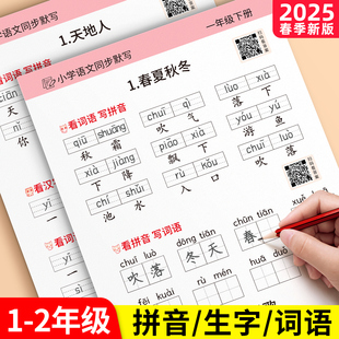 一年级看拼音写词语练习二年级下册语文默写纸本拼音天天练生字注音练字帖上册字帖小学生专用人教版二下语文同步每日一练二类字帖
