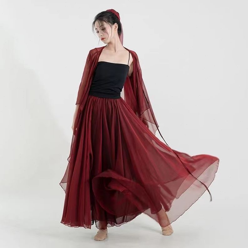 表纱成人古风古典舞蹈服装纱裙套装身韵女衣演出服飘逸红色中国风