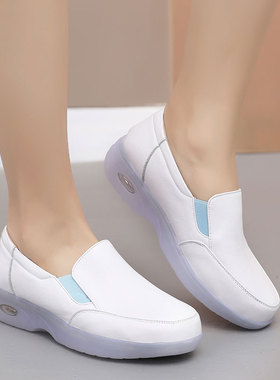 白色护士鞋女春秋新款真皮平底皮鞋浅口百搭圆头工作鞋牛筋底女鞋