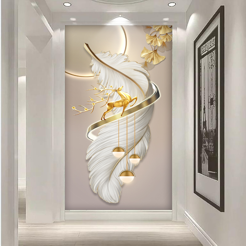 现代玄关背景墙壁画过道墙布高级感客厅装饰画过道壁纸新款壁布3d