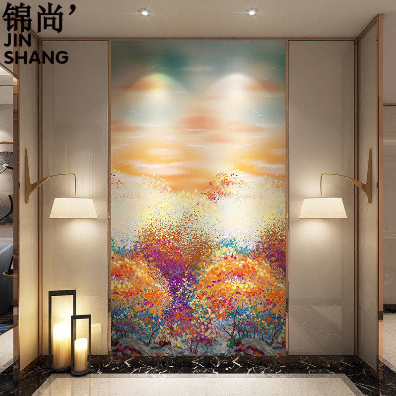 暖色五彩缤纷壁纸玄关走廊客厅壁画定制无缝墙纸沙发卧室背景墙布