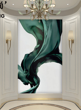 3d现代简约抽象绿色线条装饰玄关壁画装饰画电视背景墙纸壁画无缝